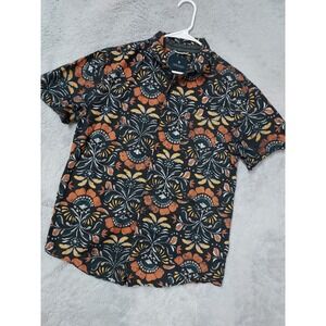Roark Revival Shirt Mens Large Short Sleeve Floral Print Button Down Black Multi